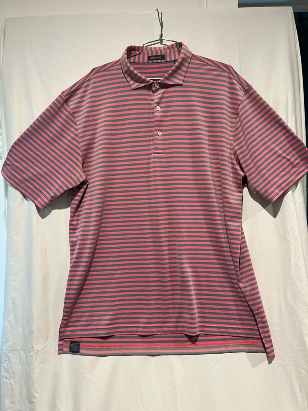 St. Bernard Performance Polo Shirt Pink Gray Stripe Short Sleeve XL